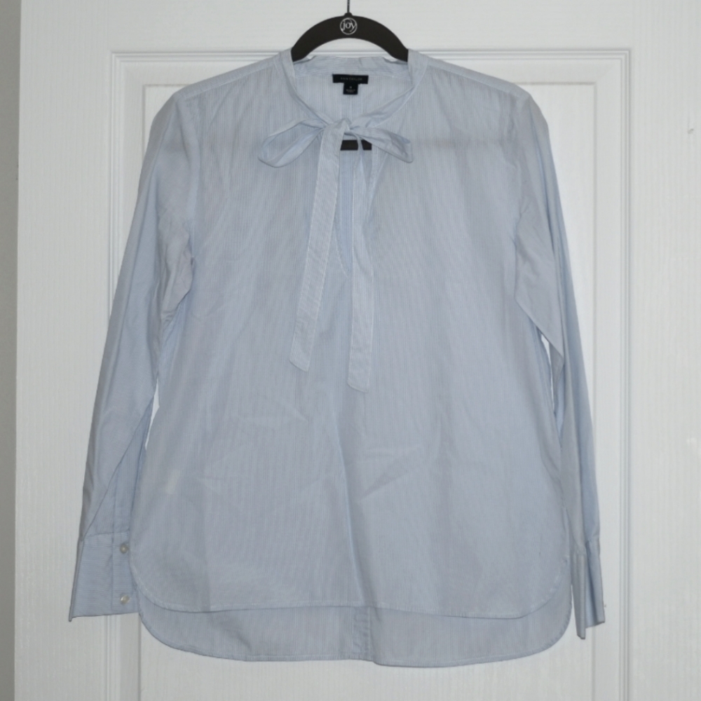 Ann Taylor blue pinstripe neck tie blouse
